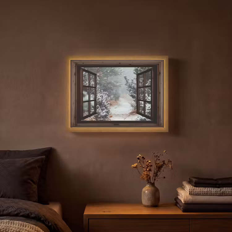 Bos - Winter - Bomen - Natuur - Pad - Doorkijk Light Box met batterij (Wandlamp) middel -sfeer4