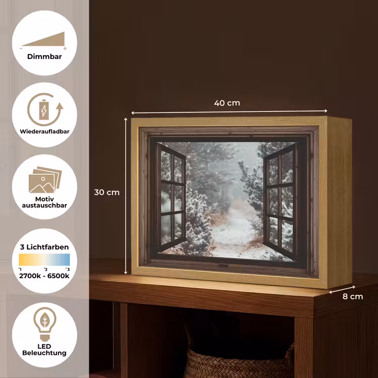 Bos - Winter - Bomen - Natuur - Pad - Doorkijk Light Box met batterij (Wandlamp) middel -USP_websiteoverzichtDE
