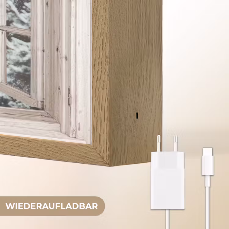 Bos - Winter - Bomen - Natuur - Pad - Doorkijk - Wit Light Box met batterij (Wandlamp) middel -USP_websiteoplaadbaarDE