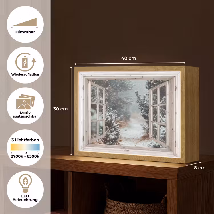 Bos - Winter - Bomen - Natuur - Pad - Doorkijk - Wit Light Box met batterij (Wandlamp) middel -USP_websiteoverzichtDE