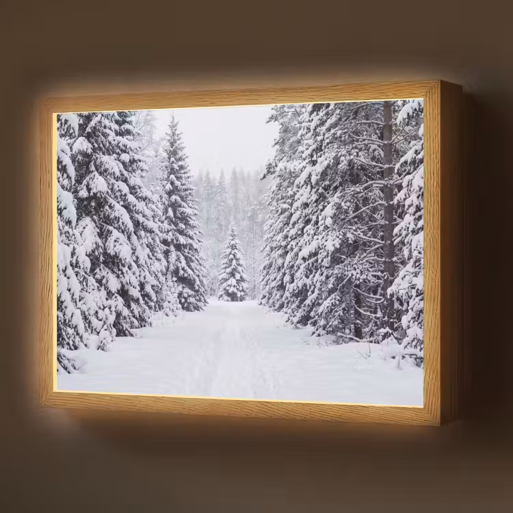 Bos - Winter - Sneeuw - Pad - Natuur Light Box met batterij (Wandlamp) middel -z3d_website