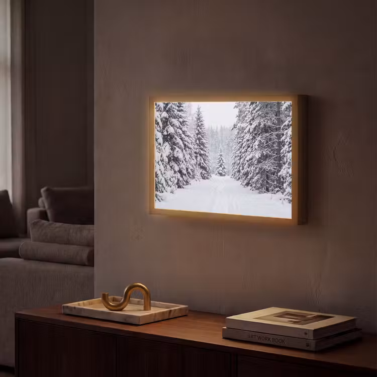Bos - Winter - Sneeuw - Pad - Natuur Light Box met batterij (Wandlamp) middel -sfeer1