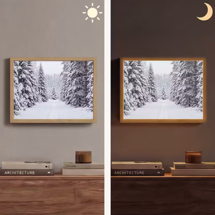 Bos - Winter - Sneeuw - Pad - Natuur Light Box met batterij (Wandlamp) middel -sfeer3