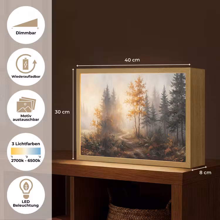 Bospad - Herfstbladeren - Natuur - Schilderachtig - Oranje Light Box met batterij (Wandlamp) middel -USP_websiteoverzichtDE