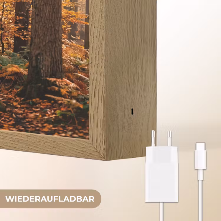 Bospad - Herfstbos - Bladeren - Oranje - Nostalgisch Light Box met batterij (Wandlamp) middel -USP_websiteoplaadbaarDE