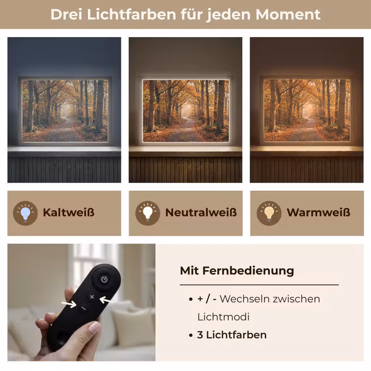 Bospad - Herfstbos - Bladeren - Oranje - Nostalgisch Light Box met batterij (Wandlamp) middel -USP_lichtkleurDE