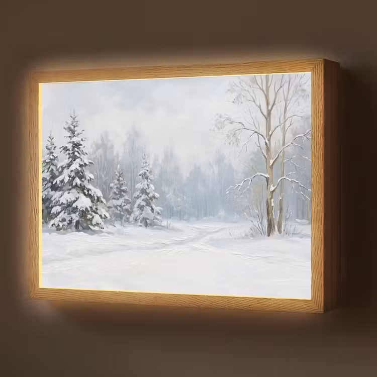 Bospad - Dennen - Sneeuw - Winter - Rustgevend Light Box met batterij (Wandlamp) middel -z3d_website