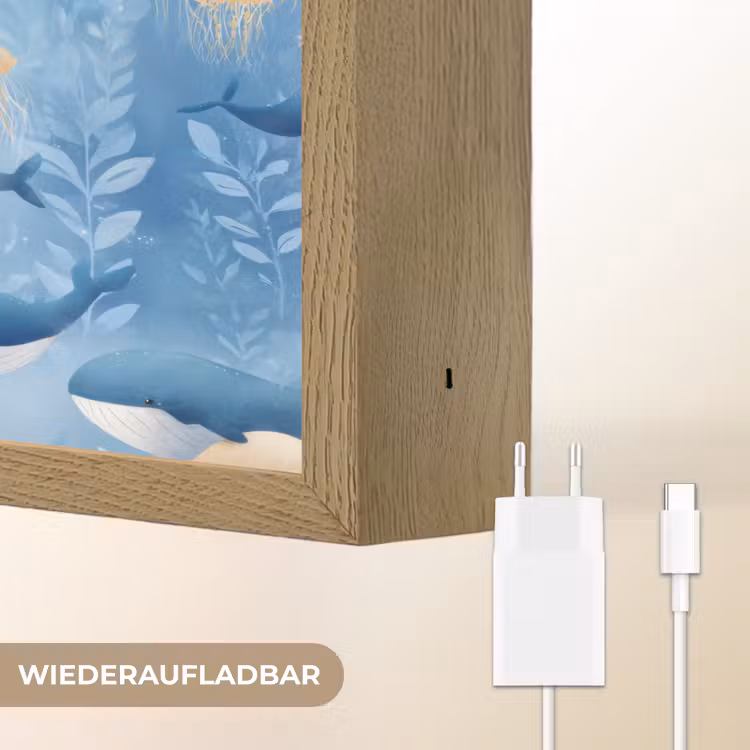 Walvissen - Oceaan - Blauw Light Box met batterij (Wandlamp) middel 907 -USP_websiteoplaadbaarDE