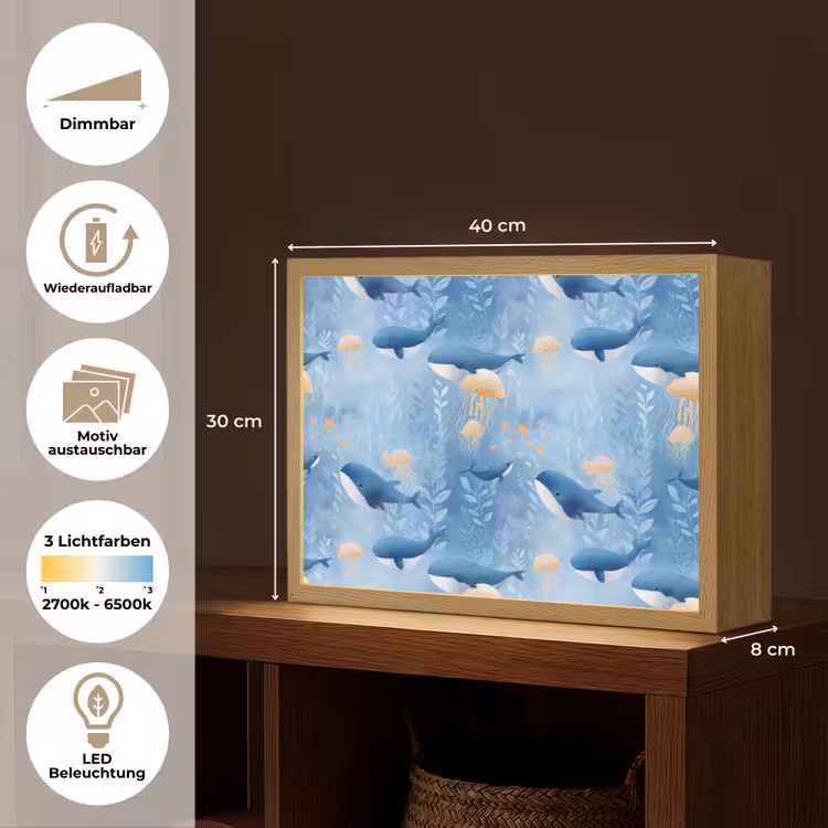 Walvissen - Oceaan - Blauw Light Box met batterij (Wandlamp) middel 907 -USP_websiteoverzichtDE