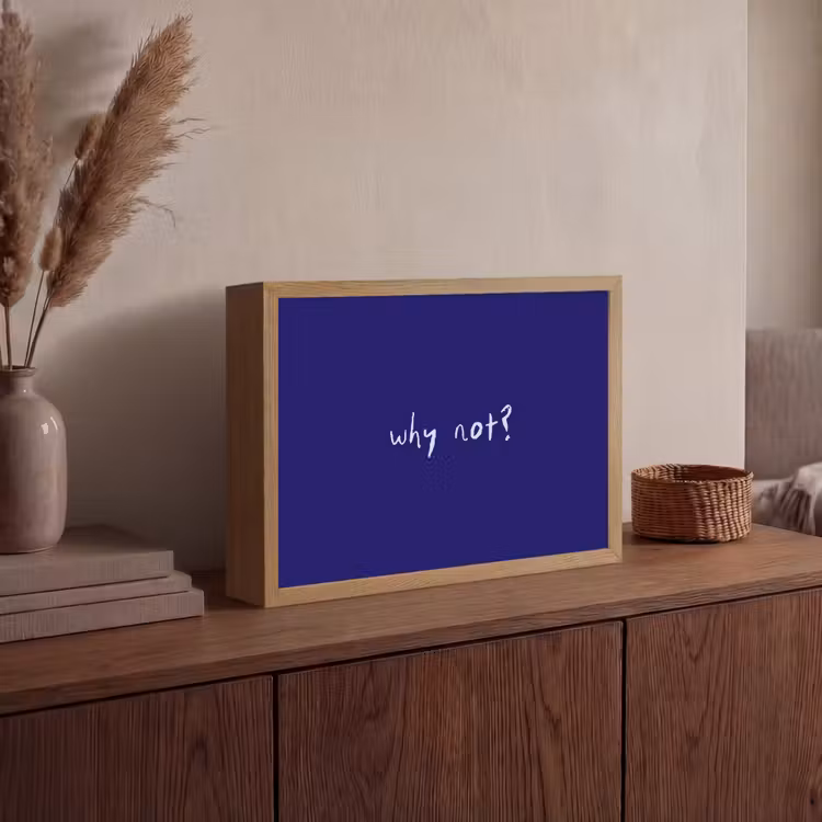 Why not - Blauw - Handgeschreven Light Box met batterij (Wandlamp) middel -sfeer2