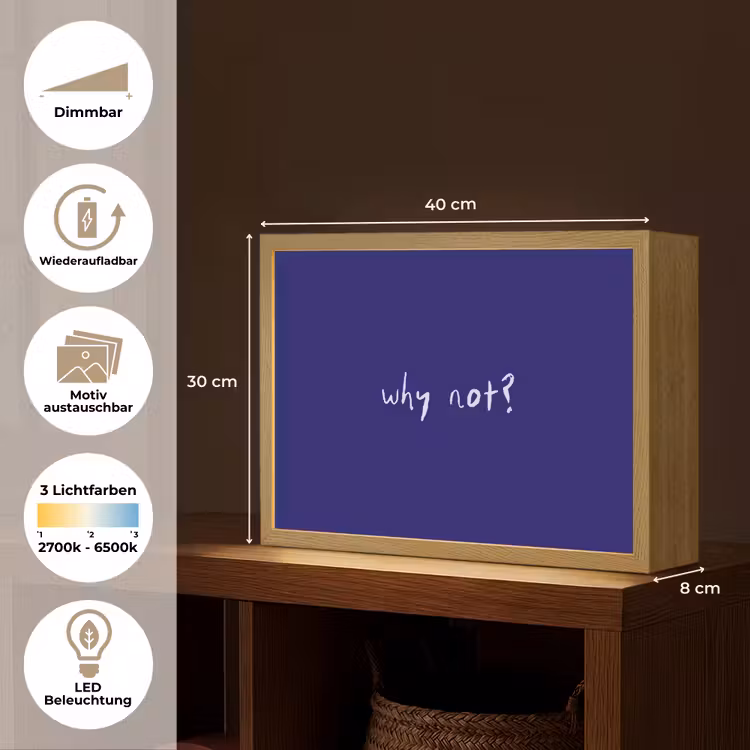 Why not - Blauw - Handgeschreven Light Box met batterij (Wandlamp) middel -USP_websiteoverzichtDE