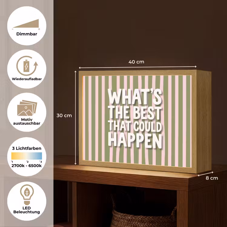 What's the best that could happen - Strepen - Groen - Roze Light Box met batterij (Wandlamp) middel -USP_websiteoverzichtDE