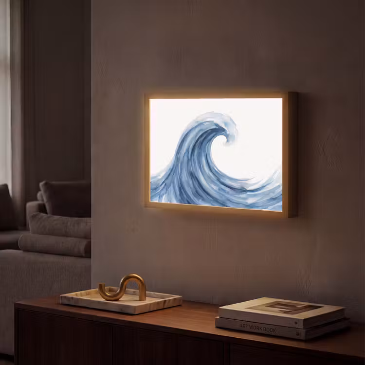 Water - Beweging - Natuur - Modern - Blauw Light Box met batterij (Wandlamp) middel -sfeer1