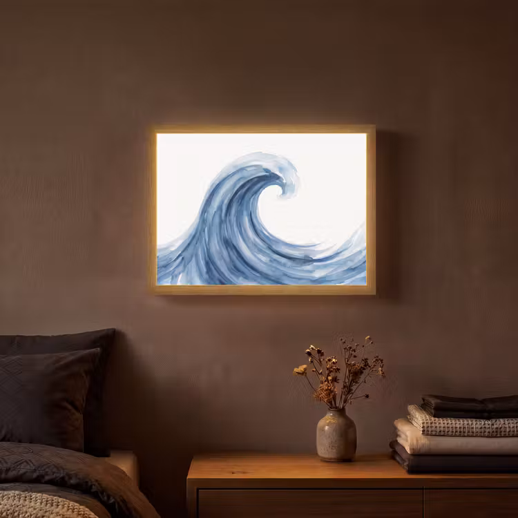 Water - Beweging - Natuur - Modern - Blauw Light Box met batterij (Wandlamp) middel -sfeer4