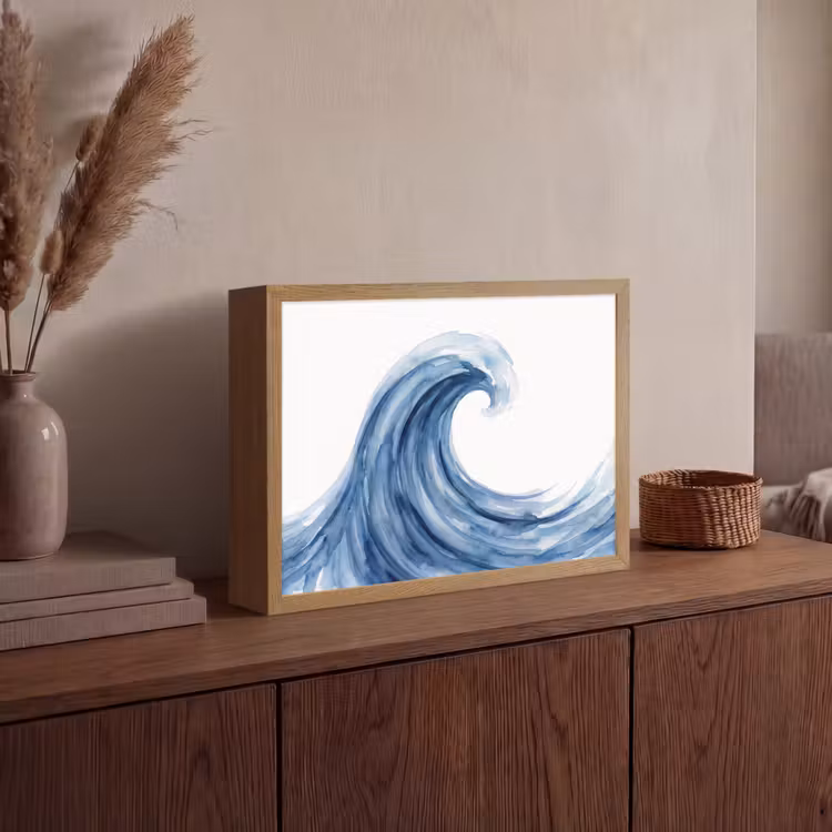 Water - Beweging - Natuur - Modern - Blauw Light Box met batterij (Wandlamp) middel -sfeer2