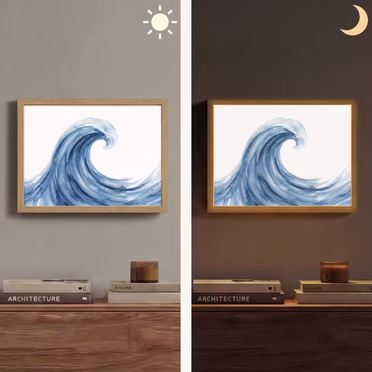 Water - Beweging - Natuur - Modern - Blauw Light Box met batterij (Wandlamp) middel -sfeer3