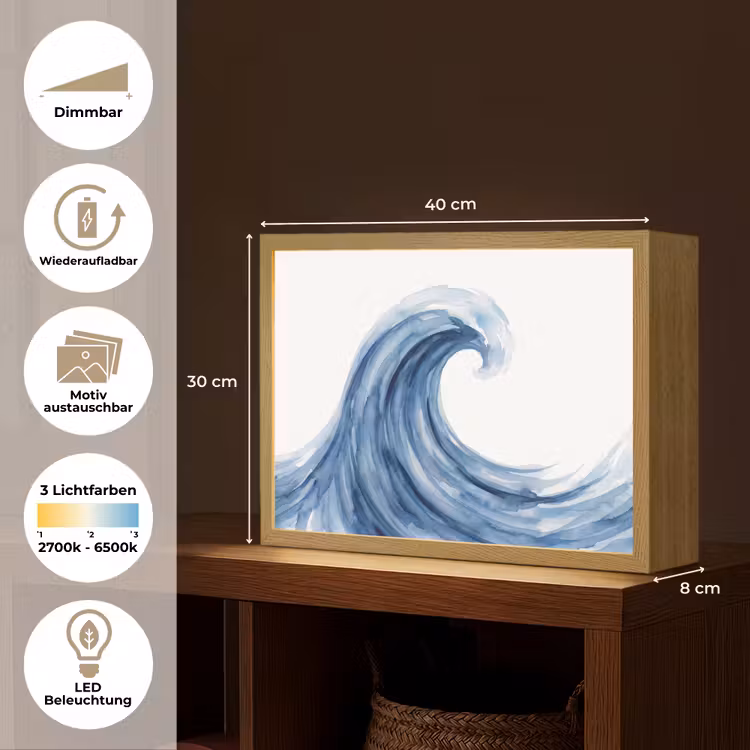 Water - Beweging - Natuur - Modern - Blauw Light Box met batterij (Wandlamp) middel -USP_websiteoverzichtDE