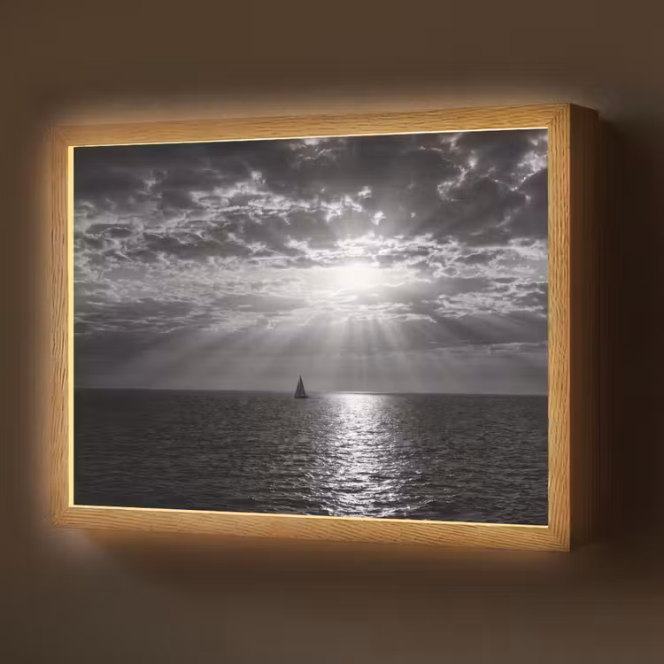 Water - Boot - Lucht - Natuur - Zwart-wit Light Box met batterij (Wandlamp) middel -z3d_website