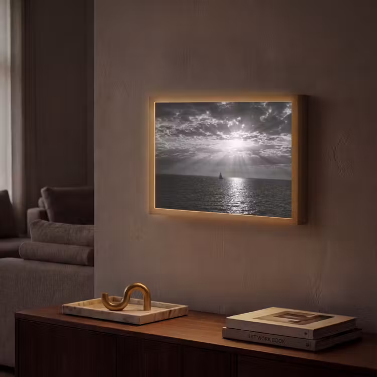 Water - Boot - Lucht - Natuur - Zwart-wit Light Box met batterij (Wandlamp) middel -sfeer1