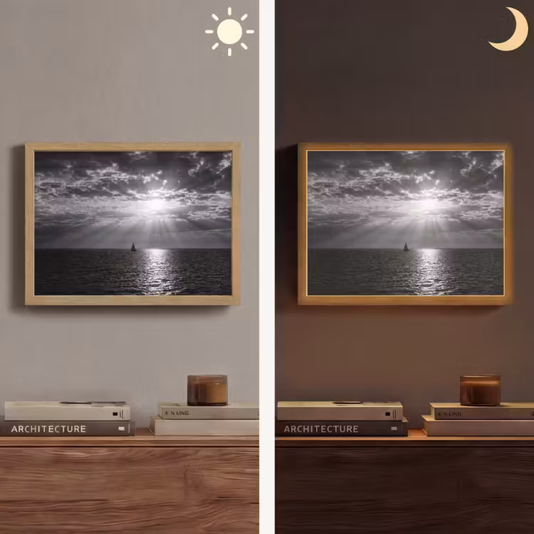Water - Boot - Lucht - Natuur - Zwart-wit Light Box met batterij (Wandlamp) middel -sfeer3