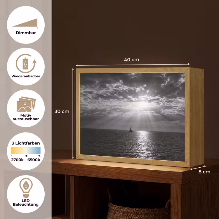 Water - Boot - Lucht - Natuur - Zwart-wit Light Box met batterij (Wandlamp) middel -USP_websiteoverzichtDE
