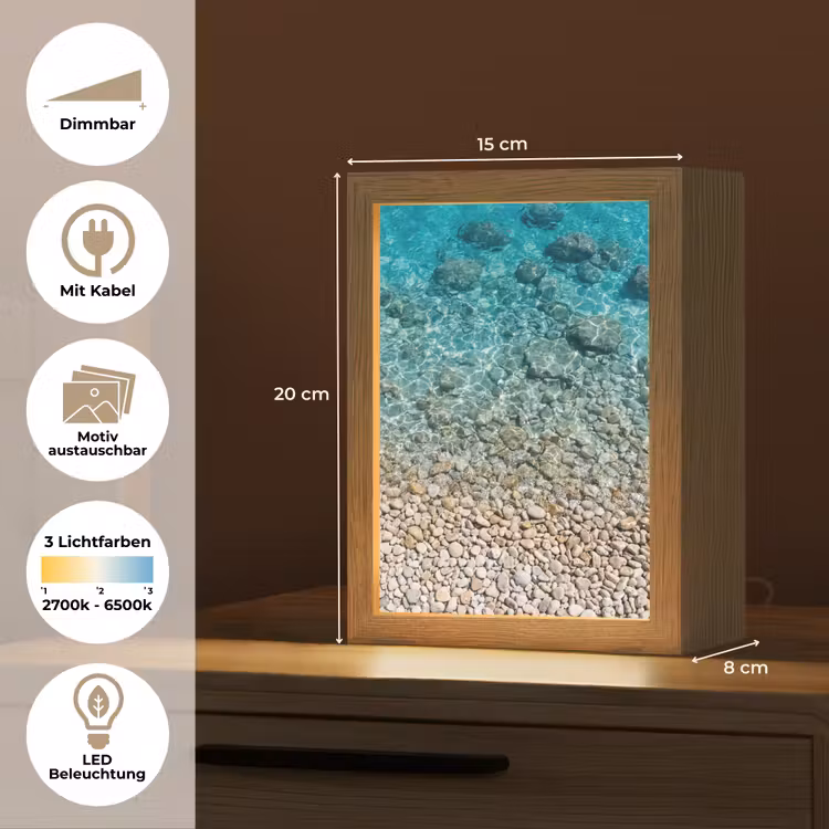 Water - Kiezels - Natuur - Levendig - Turkoois Light Box met kabel (Wandlamp) klein -USP_websiteoverzichtDE