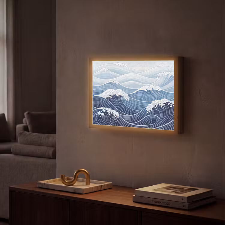 Water - Mozaïek - Landschap - Modern - Blauw Light Box met batterij (Wandlamp) middel -sfeer1