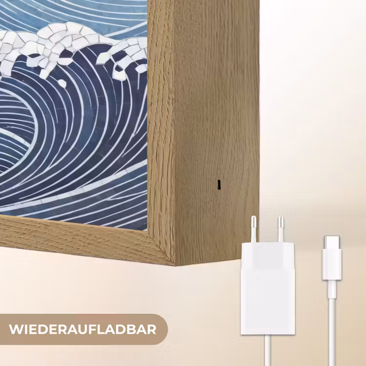 Water - Mozaïek - Landschap - Modern - Blauw Light Box met batterij (Wandlamp) middel -USP_websiteoplaadbaarDE