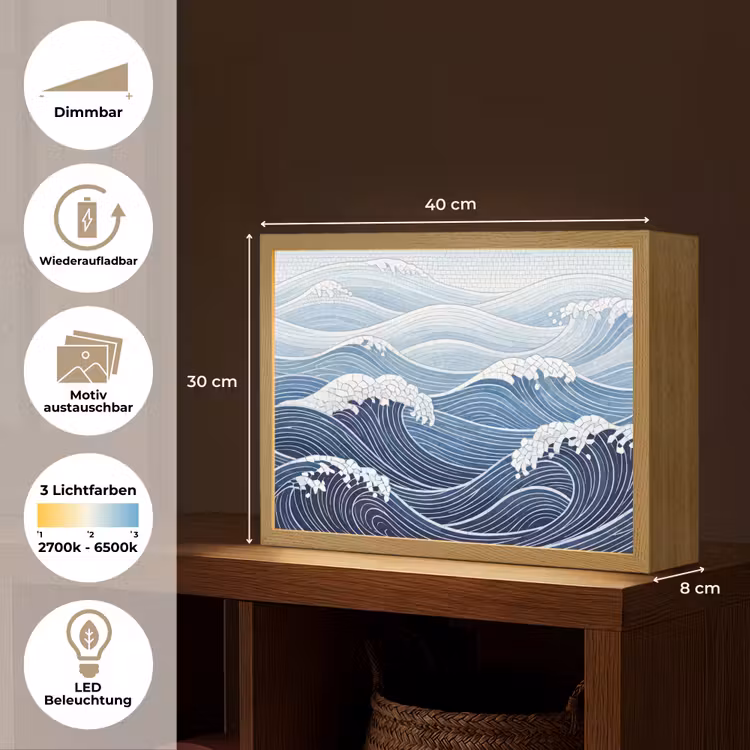 Water - Mozaïek - Landschap - Modern - Blauw Light Box met batterij (Wandlamp) middel -USP_websiteoverzichtDE