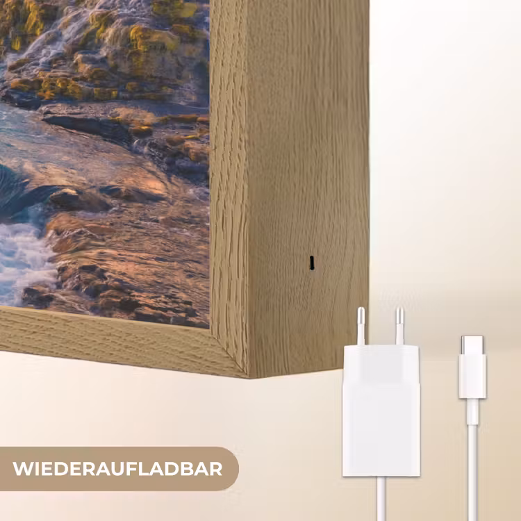 Waterval - Planten - Mos - Landschap - Zonsondergang - Rots Light Box met batterij (Wandlamp) middel -USP_websiteoplaadbaarDE