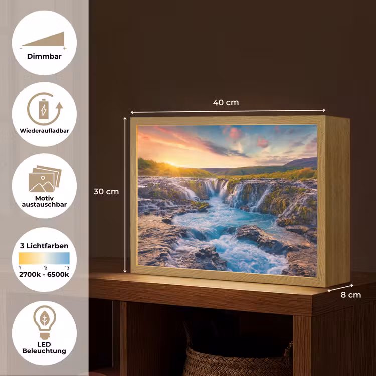 Waterval - Planten - Mos - Landschap - Zonsondergang - Rots Light Box met batterij (Wandlamp) middel -USP_websiteoverzichtDE