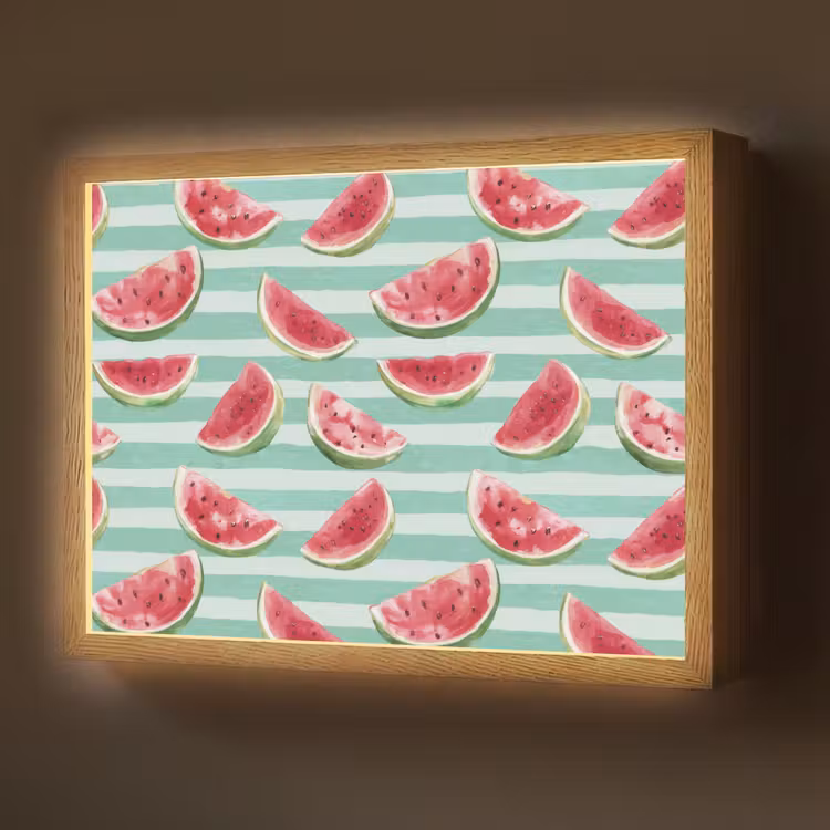 Watermeloen - Strepen - Groen Light Box met batterij (Wandlamp) middel 907 -z3d_website