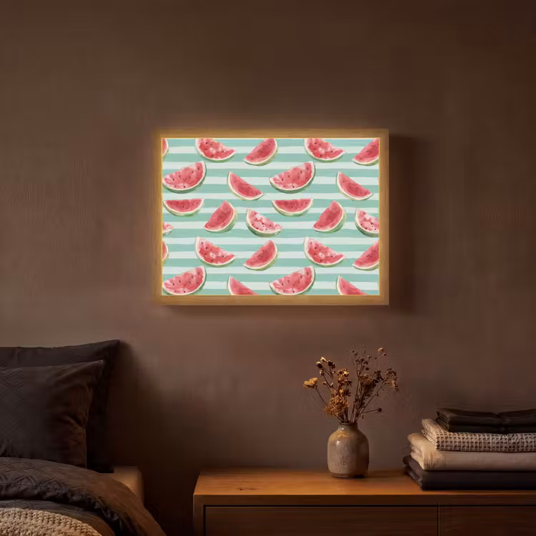 Watermeloen - Strepen - Groen Light Box met batterij (Wandlamp) middel 907 -sfeer4