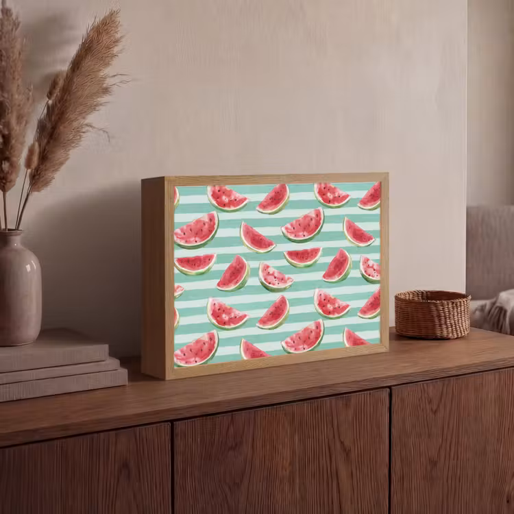 Watermeloen - Strepen - Groen Light Box met batterij (Wandlamp) middel 907 -sfeer2