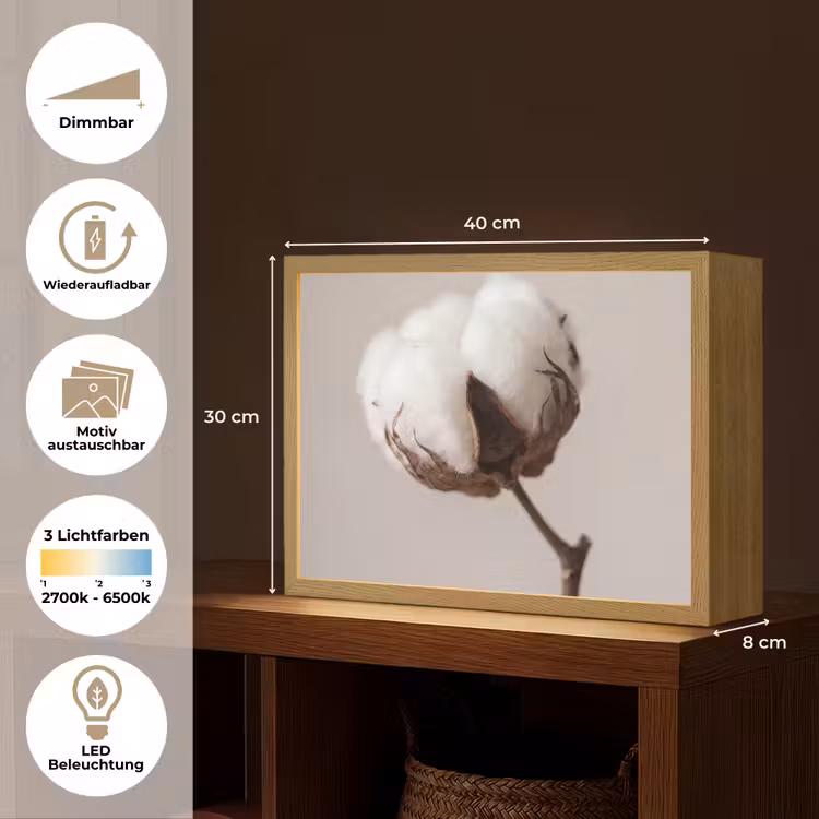 Katoenbol - Minimalistisch - Wit Light Box met batterij (Wandlamp) middel -USP_websiteoverzichtDE