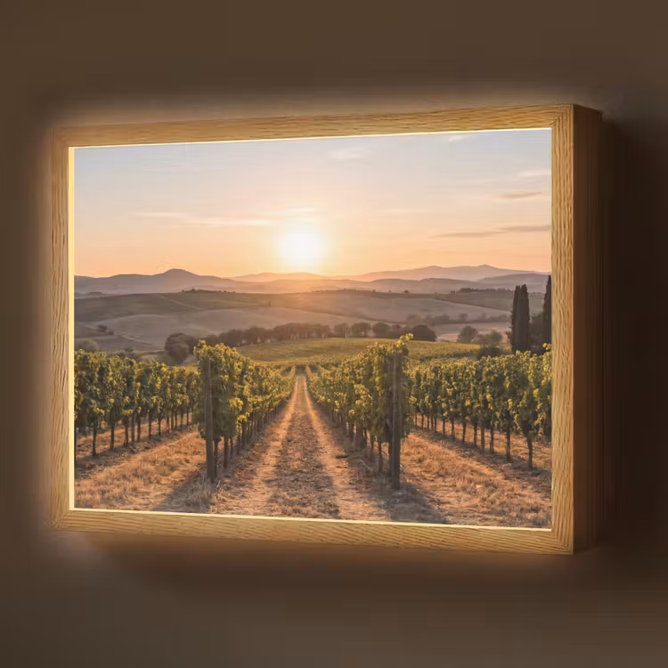 Wijngaard - Zonsondergang - Landschap Light Box met batterij (Wandlamp) middel -z3d_website