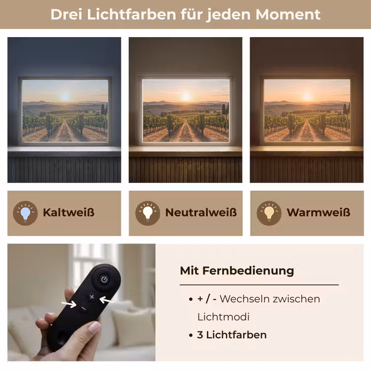 Wijngaard - Zonsondergang - Landschap Light Box met batterij (Wandlamp) middel -USP_lichtkleurDE