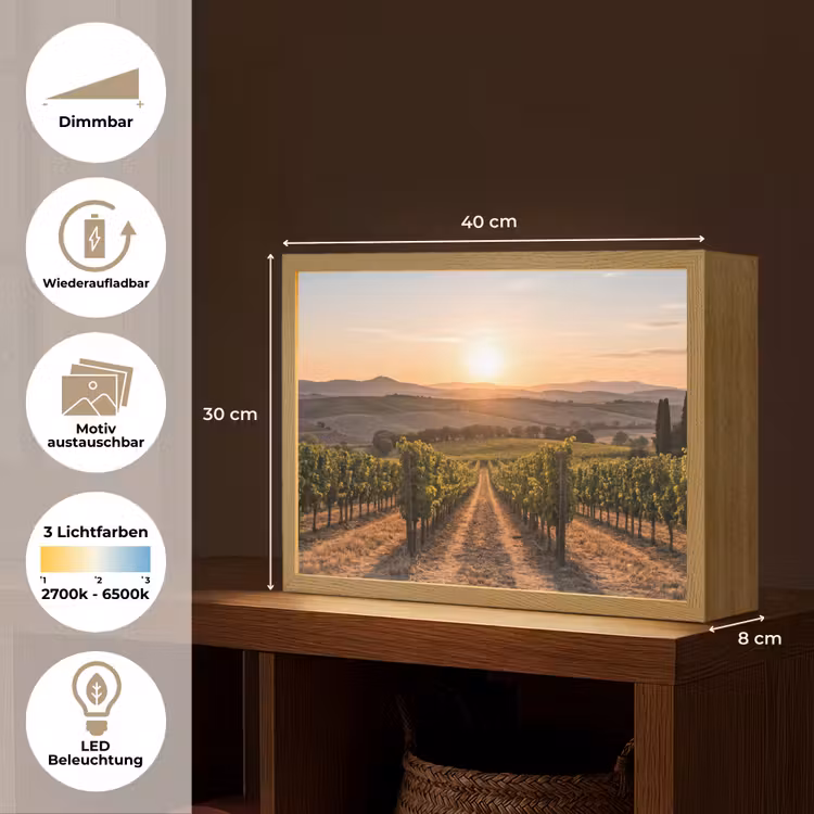 Wijngaard - Zonsondergang - Landschap Light Box met batterij (Wandlamp) middel -USP_websiteoverzichtDE