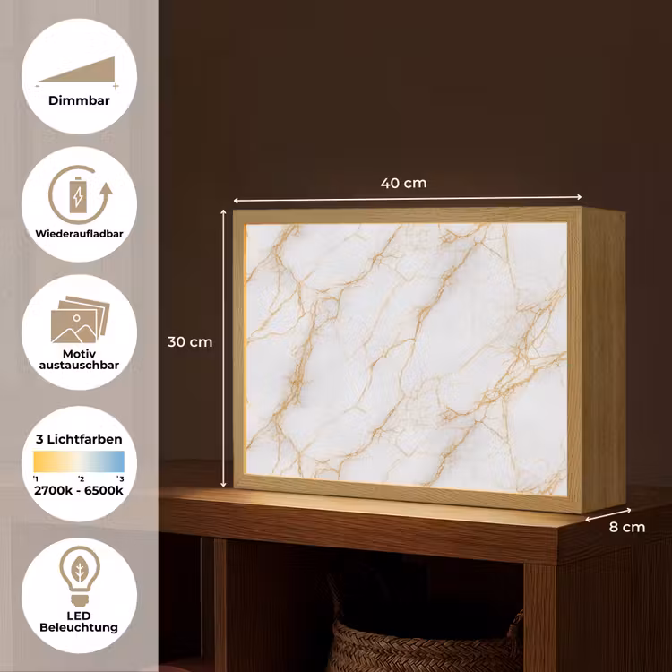 Wit - Goud - Marmer - Aders Light Box met batterij (Wandlamp) middel 907 -USP_websiteoverzichtDE