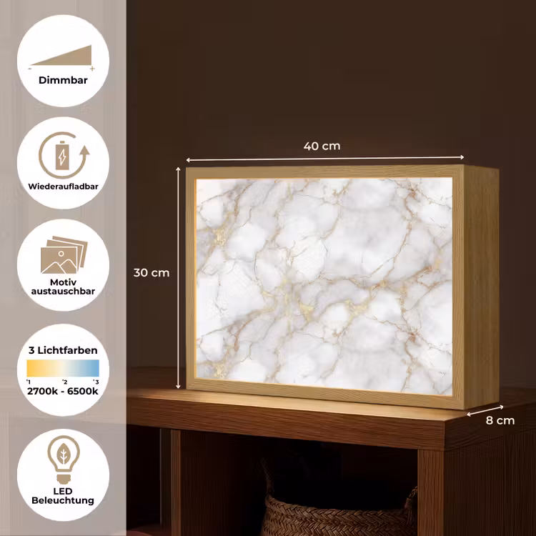 Wit - Goud - Marmer - Grijs Light Box met batterij (Wandlamp) middel 907 -USP_websiteoverzichtDE