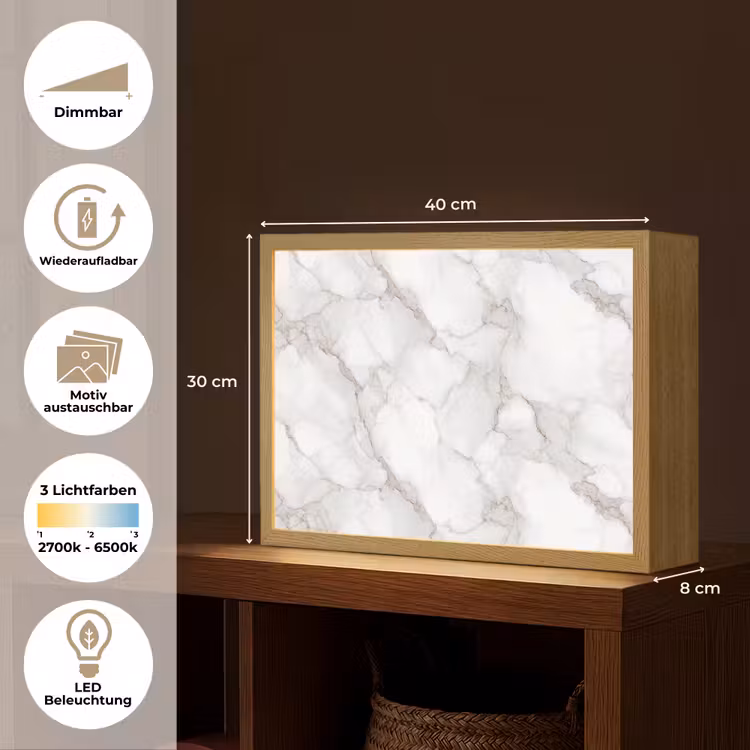 Wit - Marmer - Bruin Light Box met batterij (Wandlamp) middel 907 -USP_websiteoverzichtDE