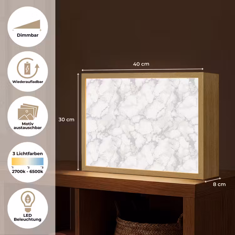 Wit - Marmer - Grijs Light Box met batterij (Wandlamp) middel 907 -USP_websiteoverzichtDE