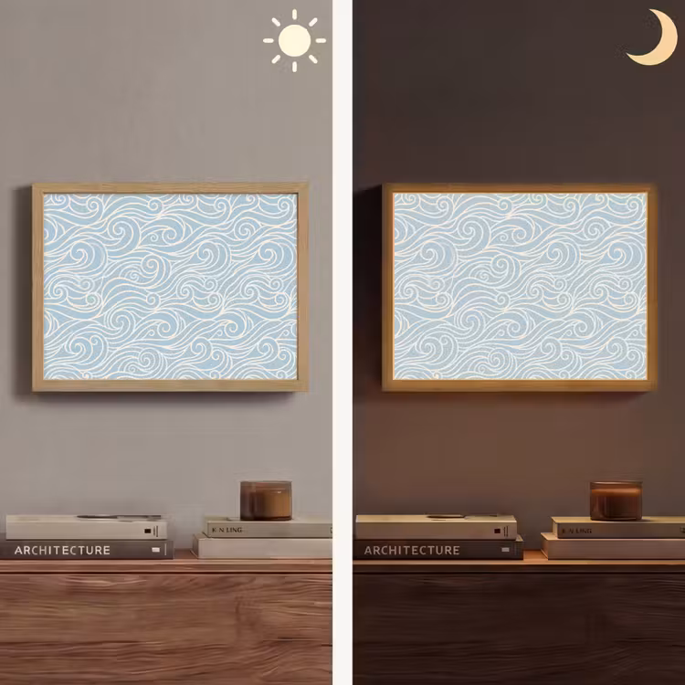 Golf - Abstract - Natuur - Modern - Blauw Light Box met batterij (Wandlamp) middel -sfeer3
