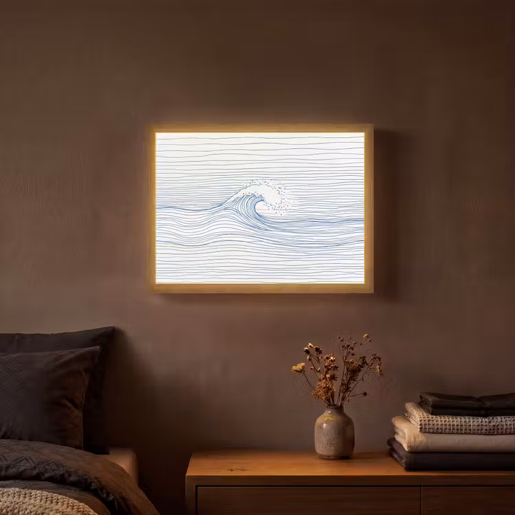 Golf - Brekende - Natuur - Minimalistisch - Blauw Light Box met batterij (Wandlamp) middel -sfeer4