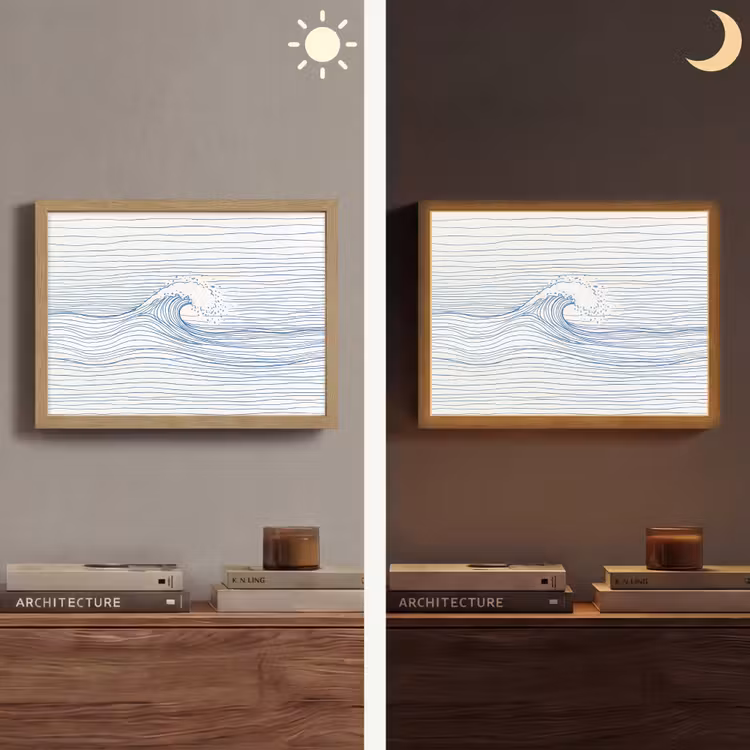 Golf - Brekende - Natuur - Minimalistisch - Blauw Light Box met batterij (Wandlamp) middel -sfeer3