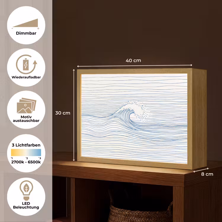 Golf - Brekende - Natuur - Minimalistisch - Blauw Light Box met batterij (Wandlamp) middel -USP_websiteoverzichtDE