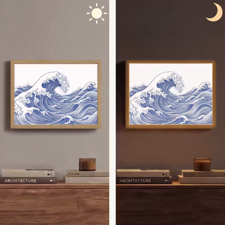 Golf - Japans - Zee - Illustratie - Blauw Light Box met batterij (Wandlamp) middel -sfeer3