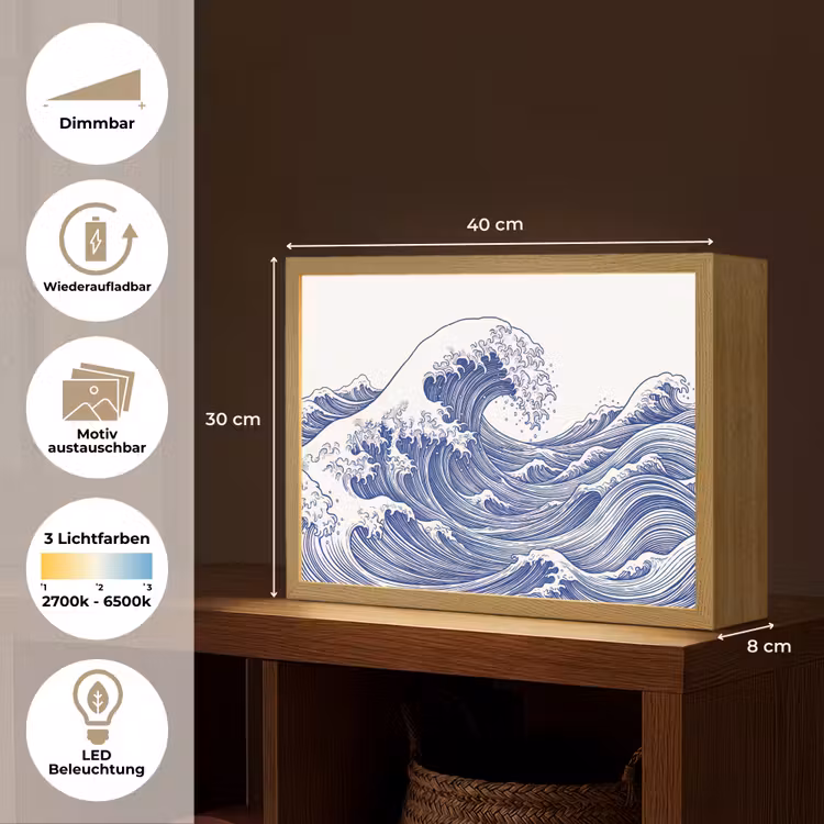 Golf - Japans - Zee - Illustratie - Blauw Light Box met batterij (Wandlamp) middel -USP_websiteoverzichtDE