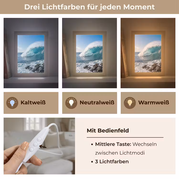 Golf - Oceaan - Brekend - Water - Blauw Light Box met kabel (Wandlamp) klein -USP_lichtkleurDE