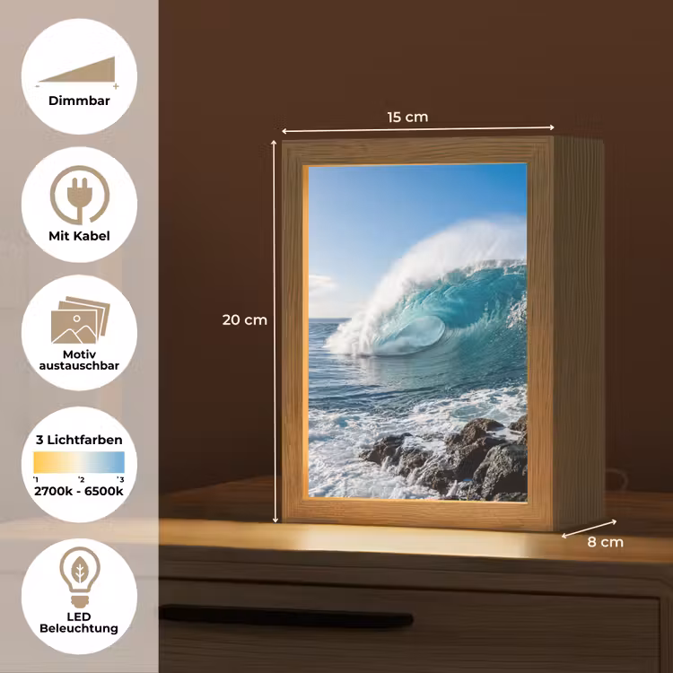 Golf - Oceaan - Brekend - Water - Blauw Light Box met kabel (Wandlamp) klein -USP_websiteoverzichtDE
